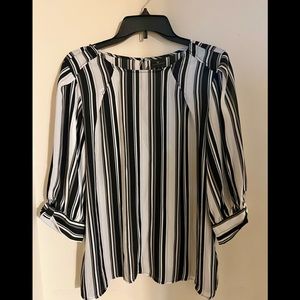 Black and White line patterned blouse by Worthington